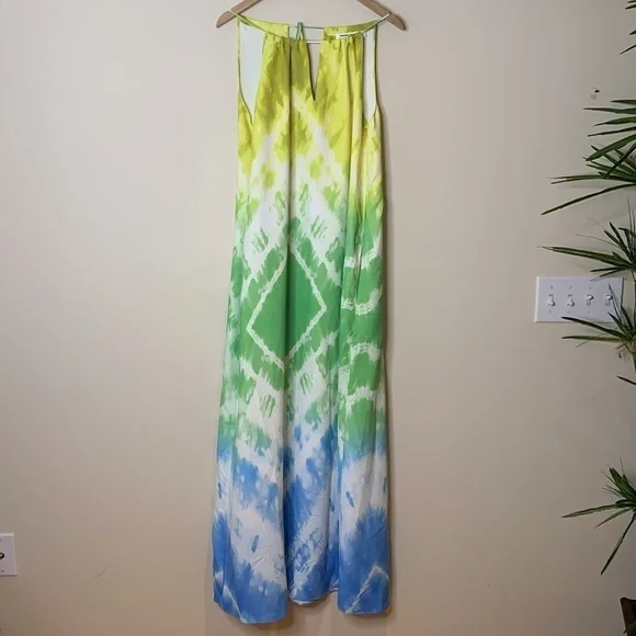 Amanda Uprichard | Julie Rainbow Tie Dye Pocket Sleeveless Halter Maxi Dress S - Picture 3 of 17